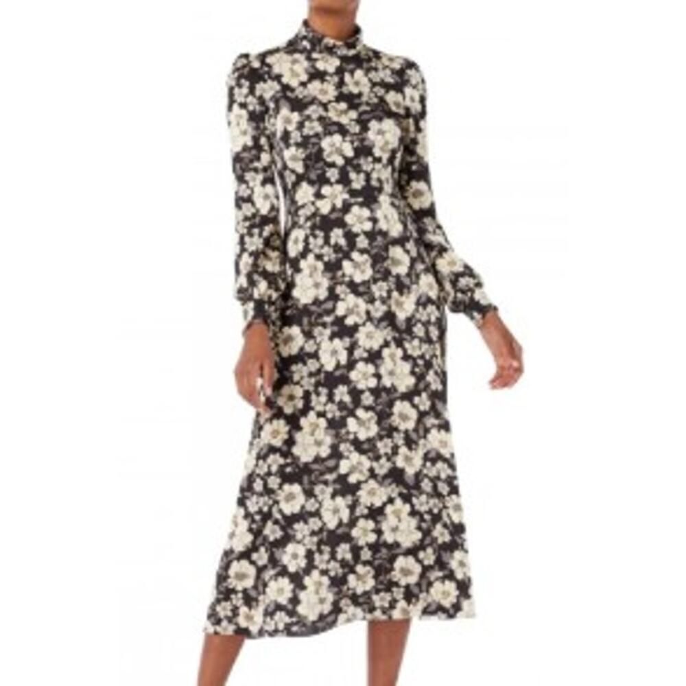 NWOT GOAT Goldfinch Camelia-print Crepe Midi Dress In Black Sz. 4